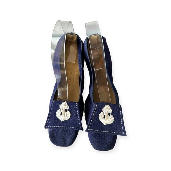 Vintage 60s Bertlyn New York, Foldable Flats, Size Medium 6-6.5, Navy Canvas - Picture 4 of 12
